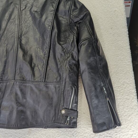 Vintage Unik Black Leather Biker Racing Jacket Cafe Men's 44‎ Quilted Thinsulate - Picture 9 of 13